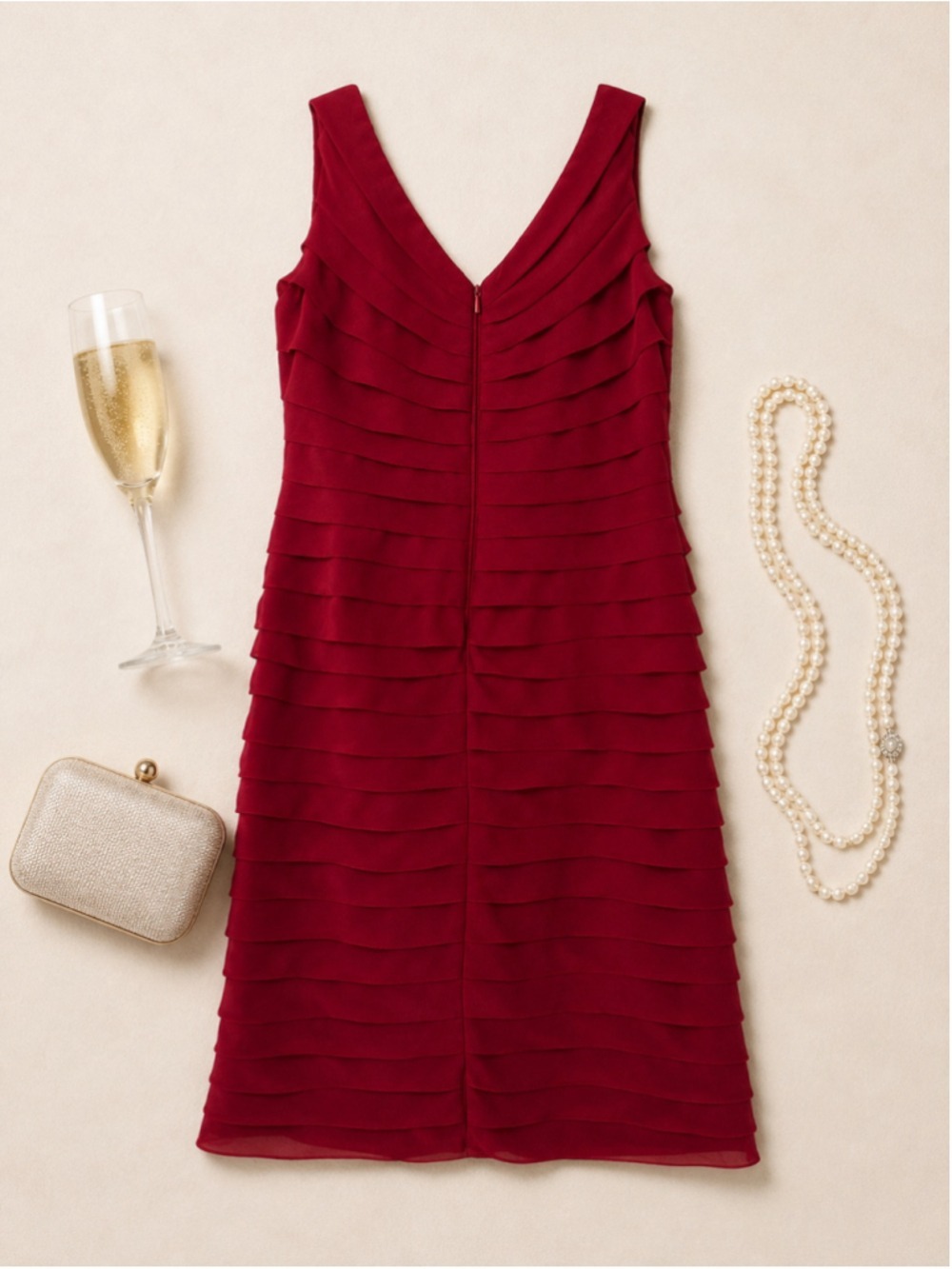 Adrianna Papell Petite Red Tiered Chiffon Cocktail Dress 6P - Picture 4 of 7